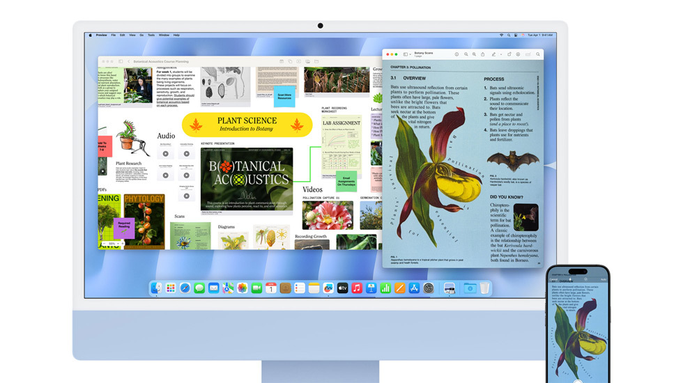 En iMac og en iPhone med dynamisk indhold.