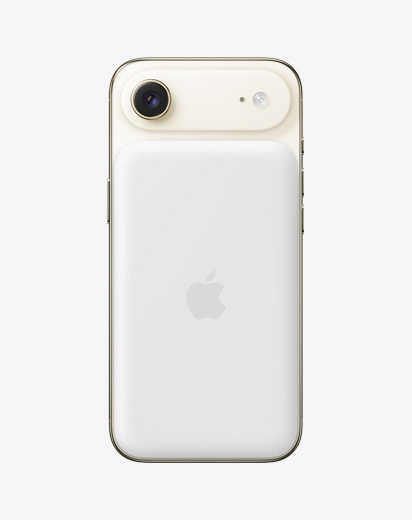 iPhone&nbsp;Air, eksterior belakang, warna Emas&nbsp;Muda, dengan Baterai&nbsp;MagSafe terpasang