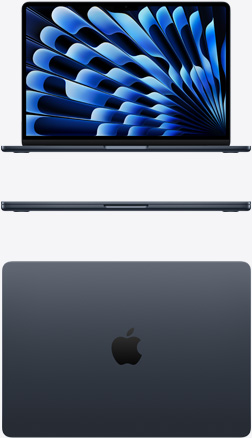 MacBook Air w kolorze północy widziany z przodu i z góry