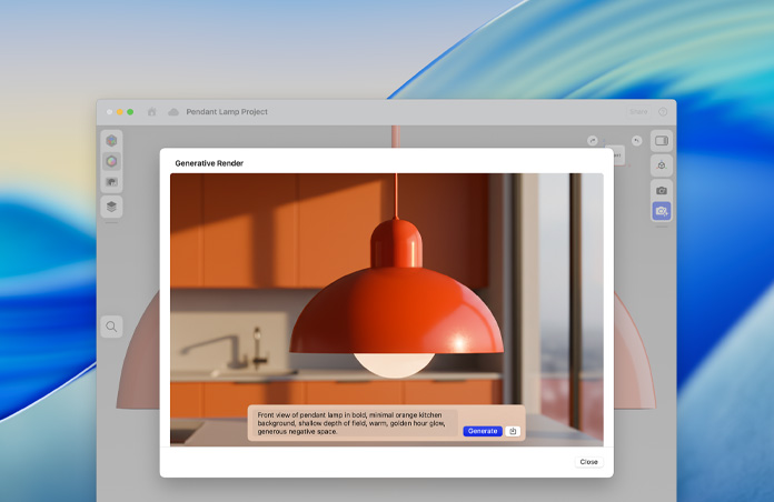 Image Playground ekranında bir sarkıt lamba görseli ve üretken render metni yer alıyor